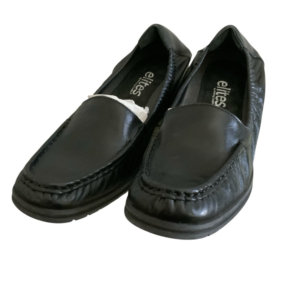 EliteStyle Black Leather Women’s Slip-On Loafers SZ 6